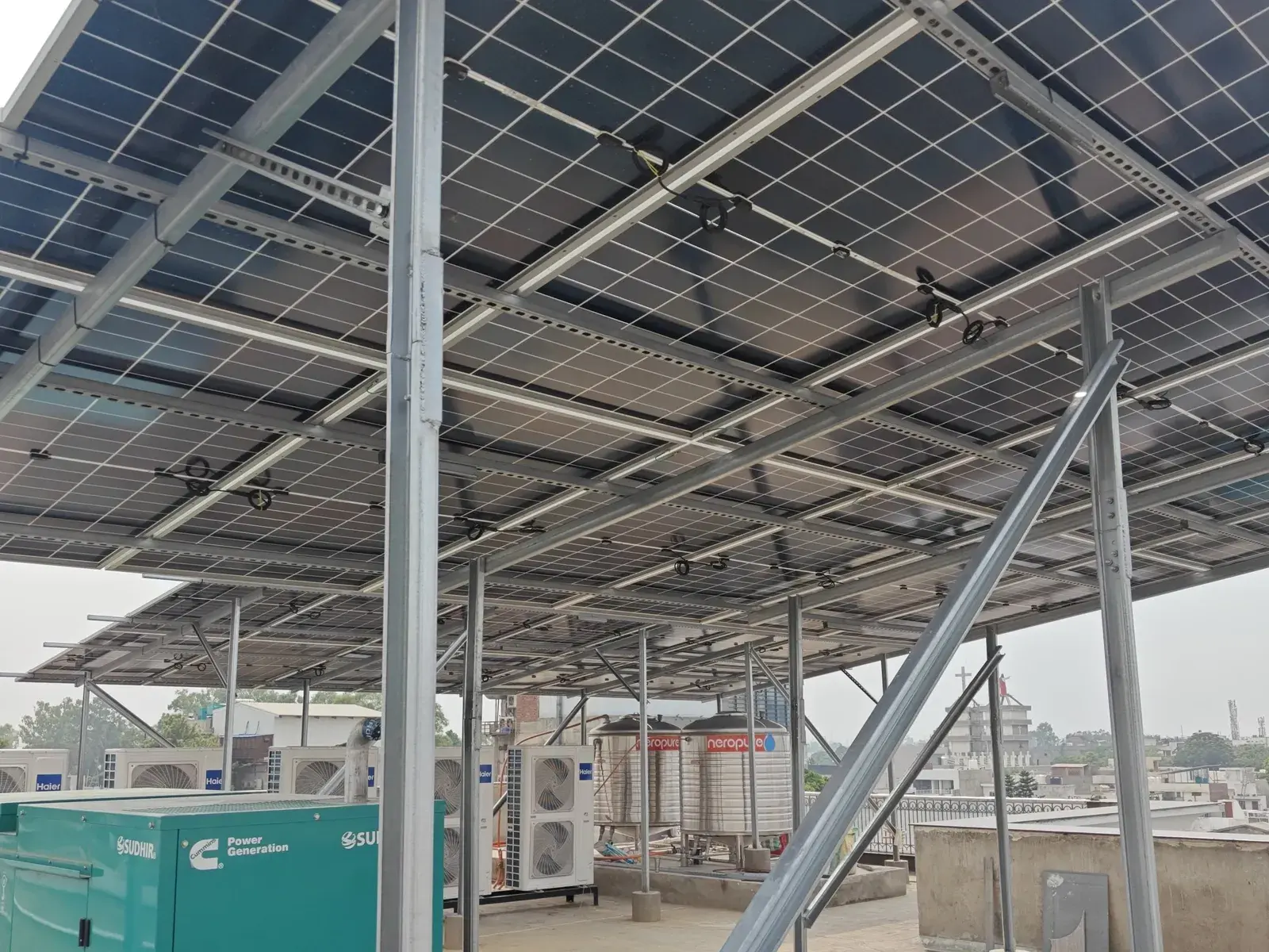 Elevated solar structure over the Kriyansh Industries rooftop