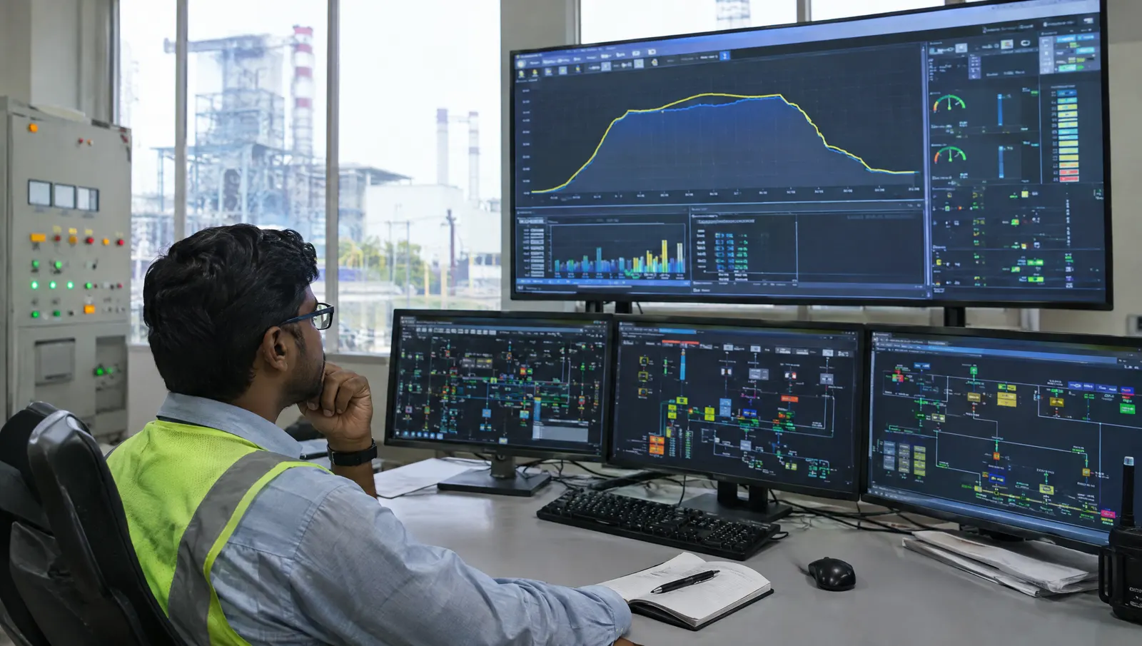 Control room engineer at an Indian plant watching a daily load curve, the data that shows how sharp the peaks really are.